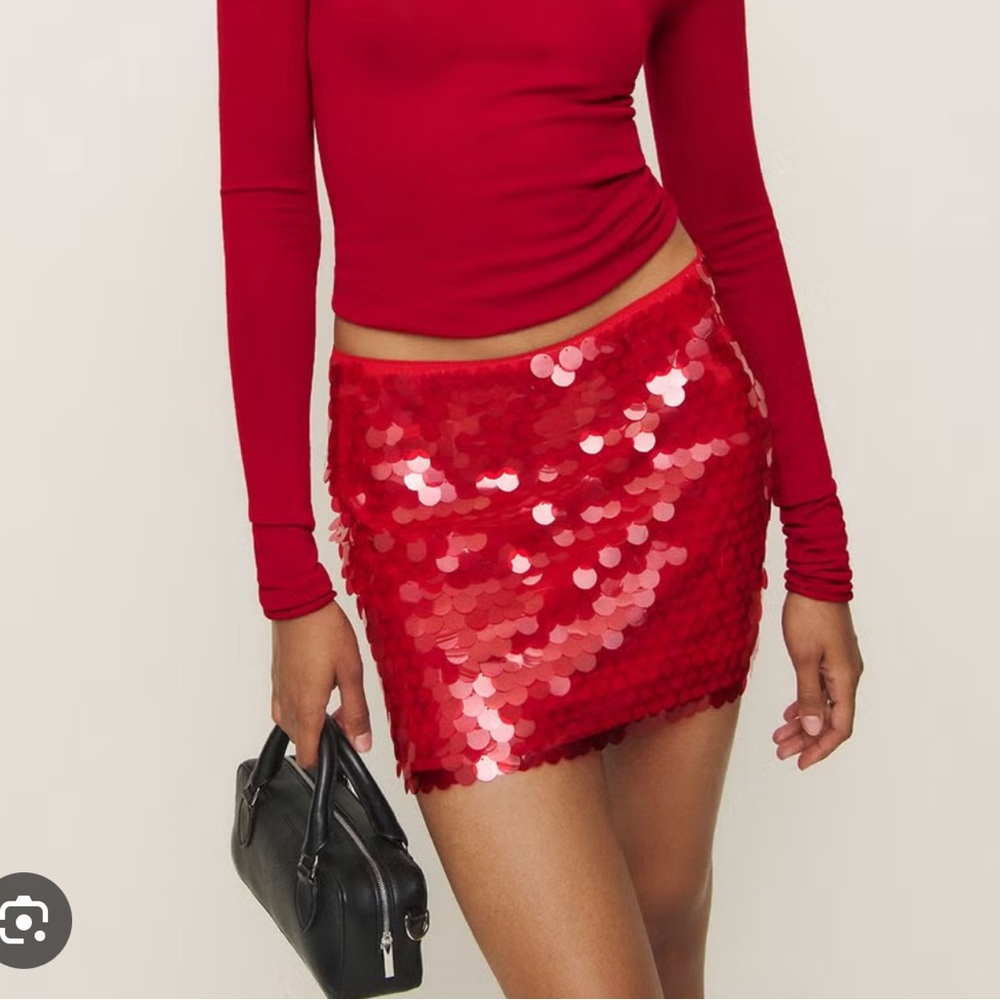Reformation Carla Red Sequin Mini Skirt